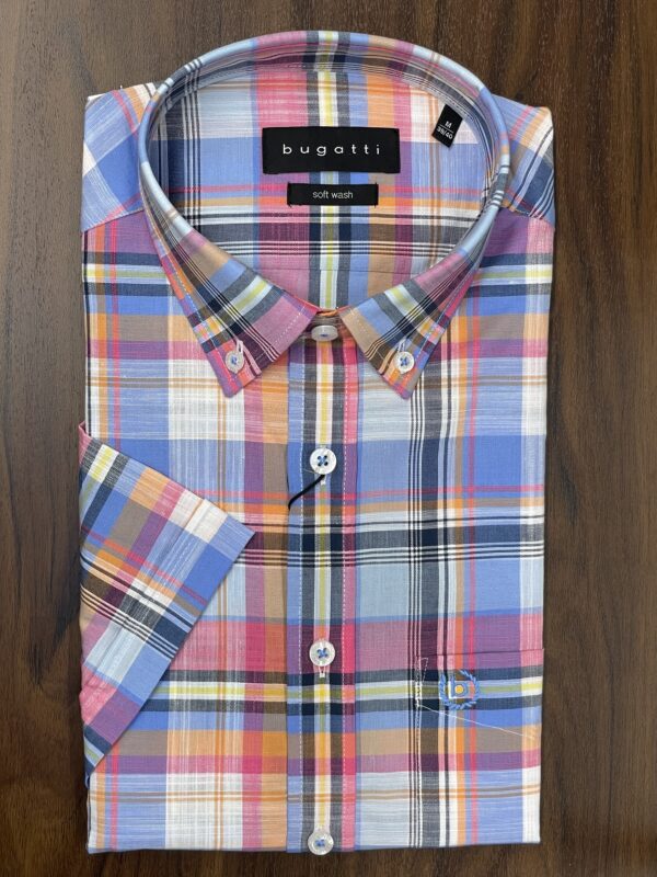 Bugatti Pink & Blue Check Short Sleeve Shirt