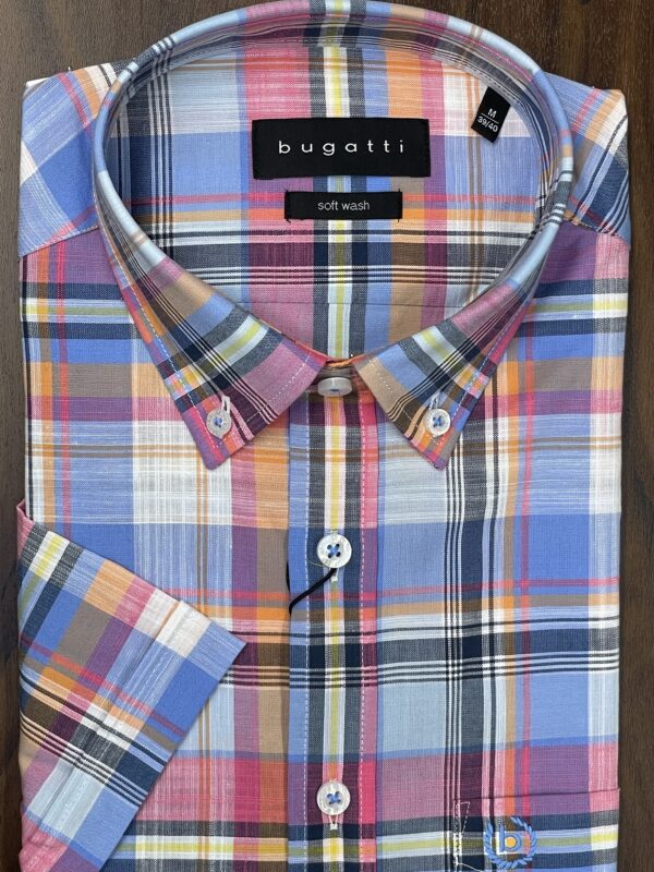 Bugatti Pink & Blue Check Short Sleeve Shirt - Image 2
