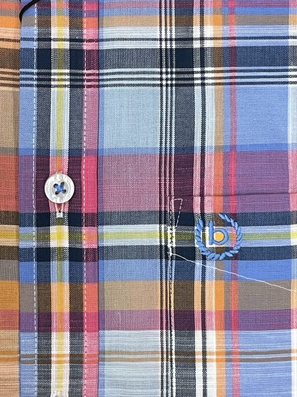 Bugatti Pink & Blue Check Short Sleeve Shirt - Image 3