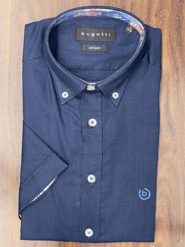 Bugatti Classic Navy Short Sleeve Shirt With Printed Collar