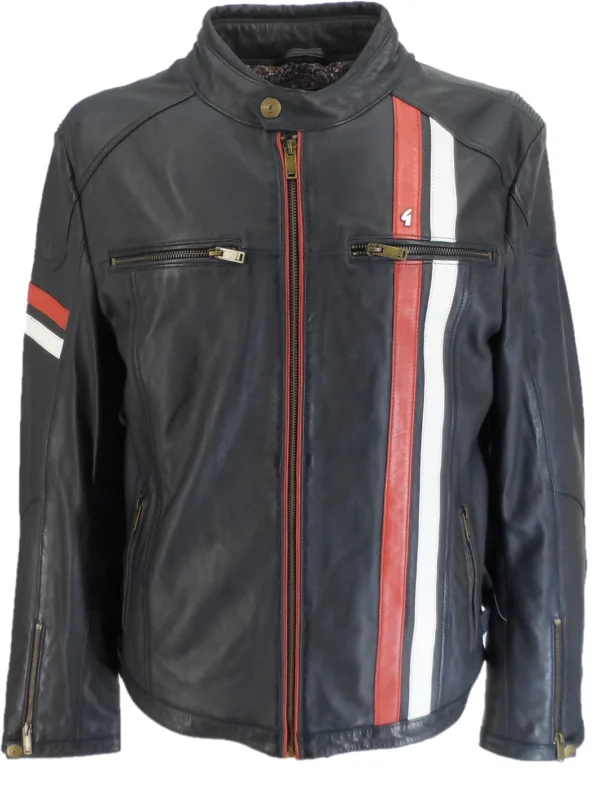 Gabicci Navy/White/Red Leather Rally Jacket