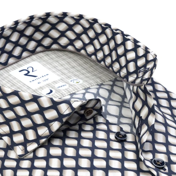 R2 Amsterdam Navy with Tan Diamond Pattern Shirt - Image 3