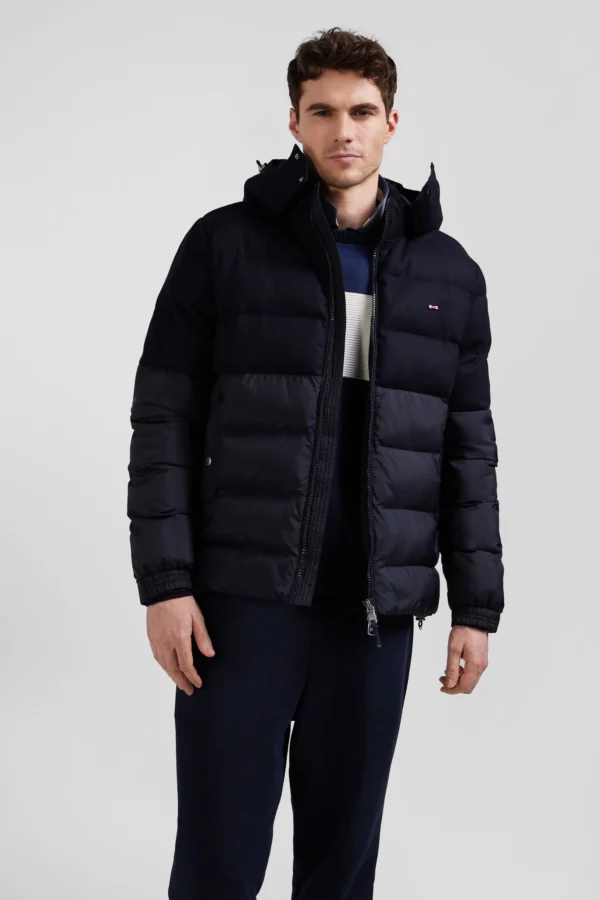 Eden Park Navy Blue Flannel and Nylon bi-material Down Jacket H24PAMDL0005