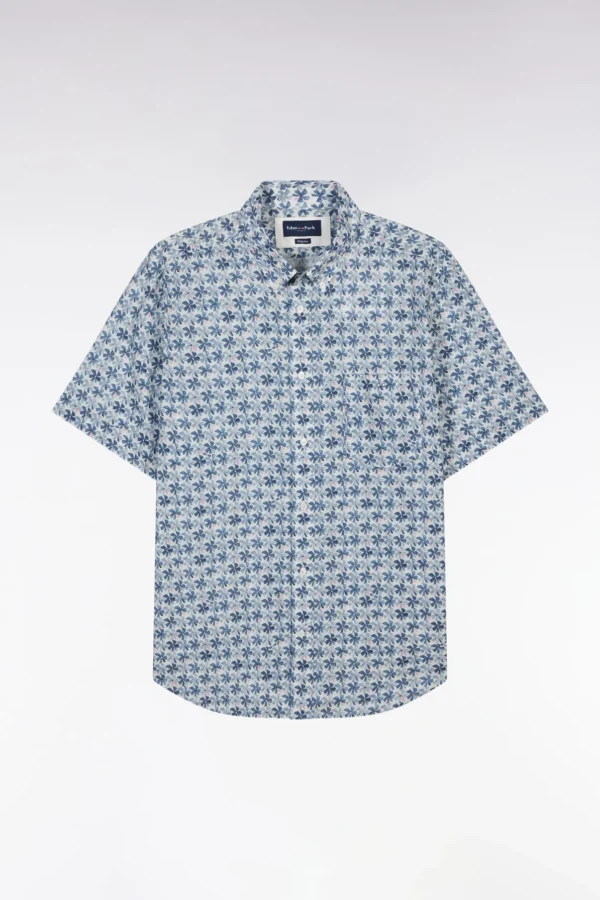 Eden Park Grey with Graphic Blue Flowers Short Sleeve Shirt E25CHECC0047 - Image 2