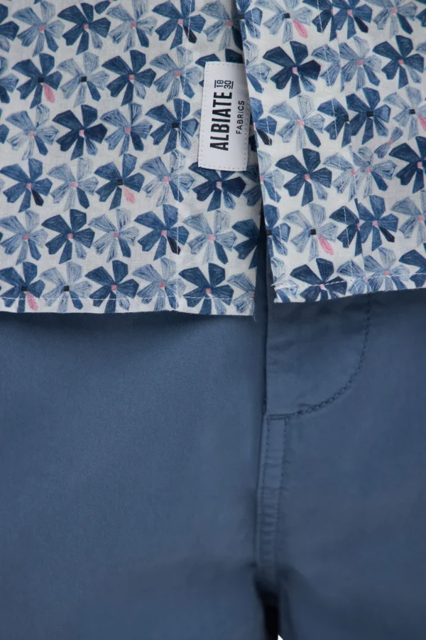 Eden Park Grey with Graphic Blue Flowers Short Sleeve Shirt E25CHECC0047 - Image 5