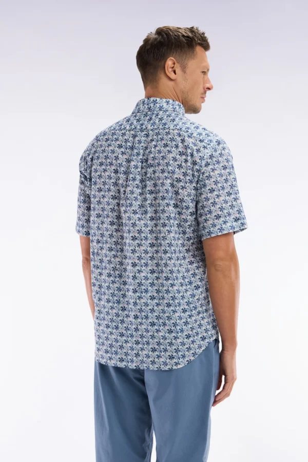 Eden Park Grey with Graphic Blue Flowers Short Sleeve Shirt E25CHECC0047 - Image 3