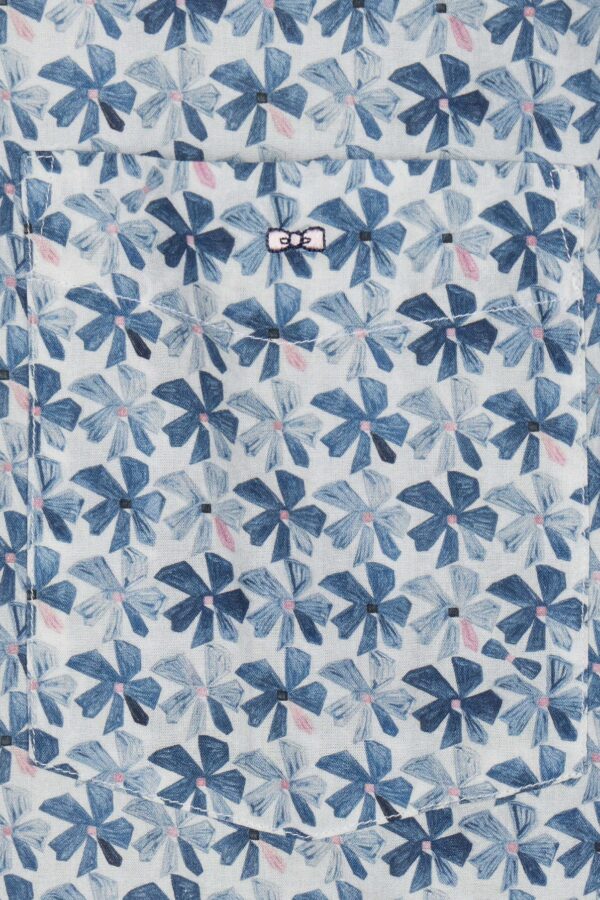 Eden Park Grey with Graphic Blue Flowers Short Sleeve Shirt E25CHECC0047 - Image 4