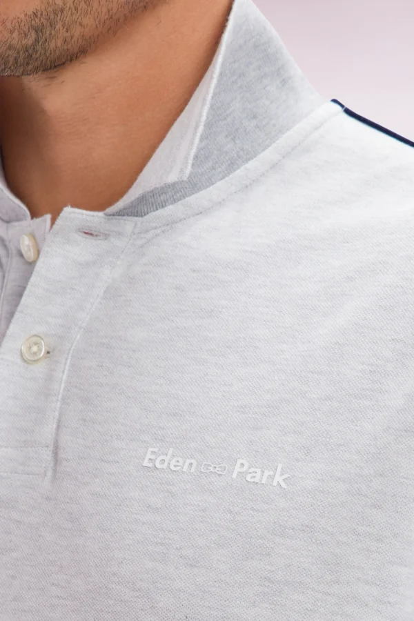 Eden Park Grey Polo with Shoulder Stripe E25MAIPC0036 - Image 5