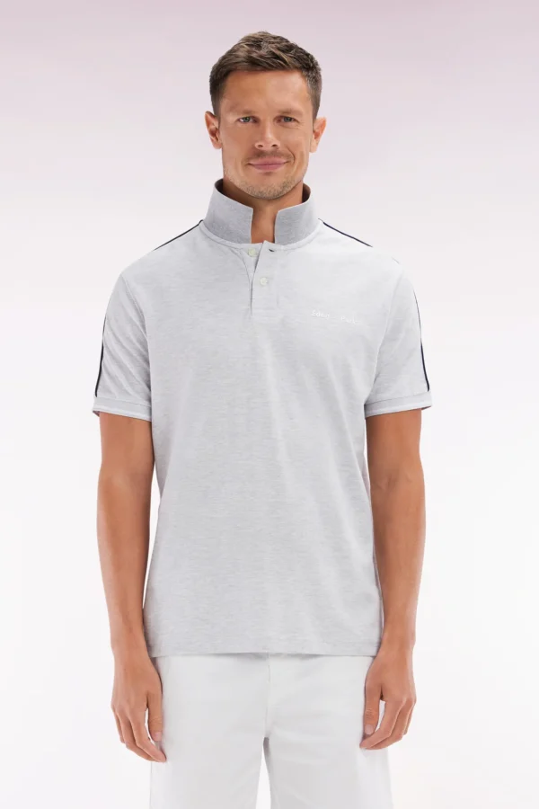 Eden Park Grey Polo with Shoulder Stripe E25MAIPC0036
