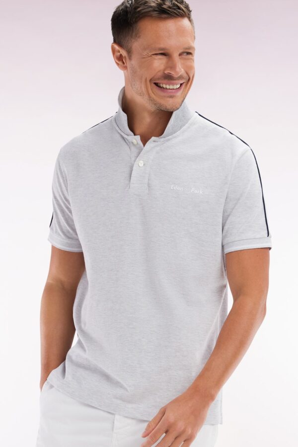 Eden Park Grey Polo with Shoulder Stripe E25MAIPC0036 - Image 3