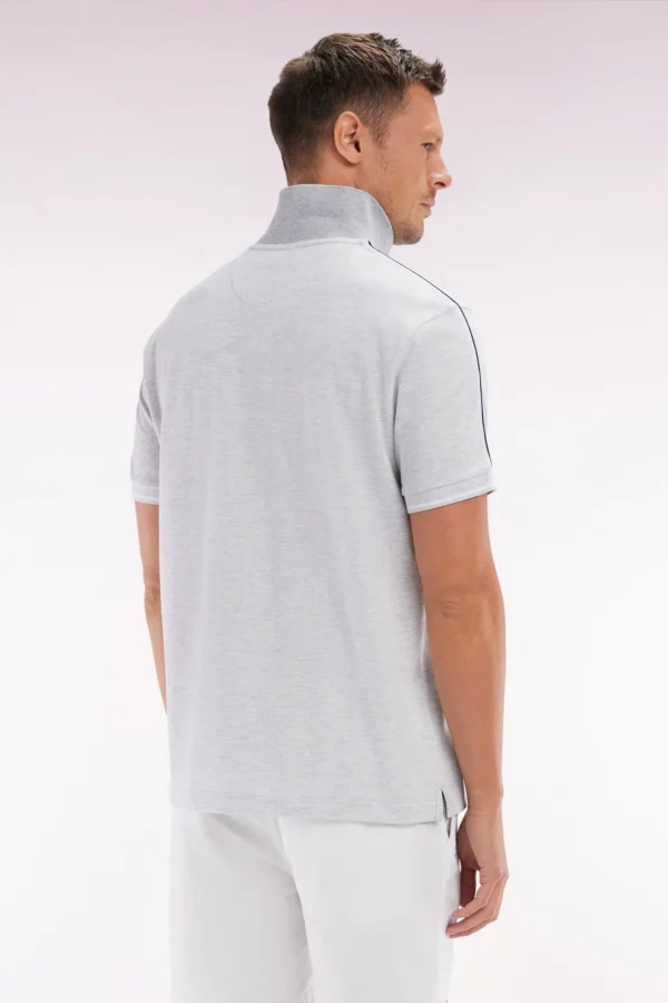 Eden Park Grey Polo with Shoulder Stripe E25MAIPC0036 - Image 4