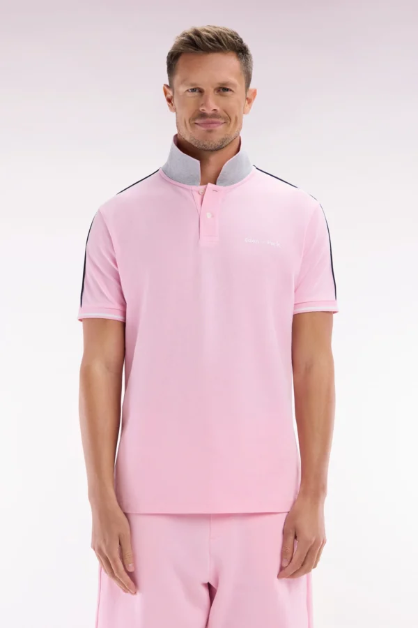 Eden Park Pink Polo with Shoulder Stripe E25MAIPC0037