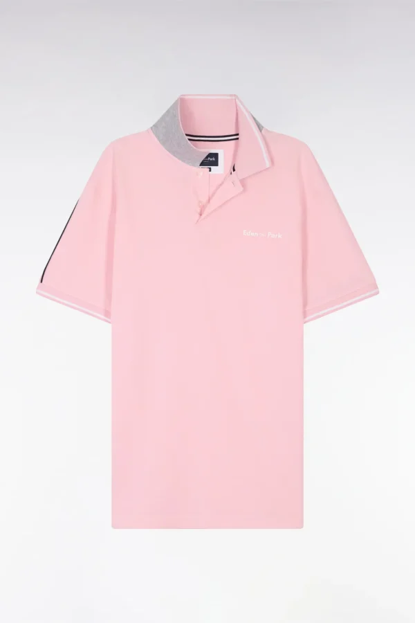 Eden Park Pink Polo with Shoulder Stripe E25MAIPC0037 - Image 2