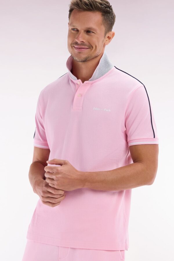 Eden Park Pink Polo with Shoulder Stripe E25MAIPC0037 - Image 3