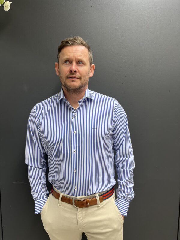 Dario Beltran Blue + White Stripe Fly Shirt