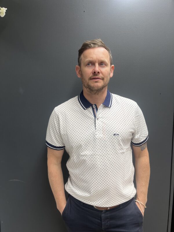 Dario Beltran White Polo with Navy Details & Collar