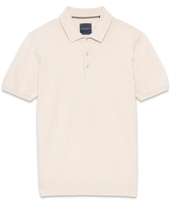 Guide London Cream Geometric Knitted Polo