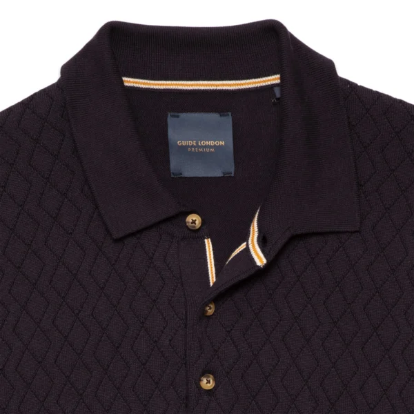 Guide London Navy Geometric Knitted Polo - Image 2