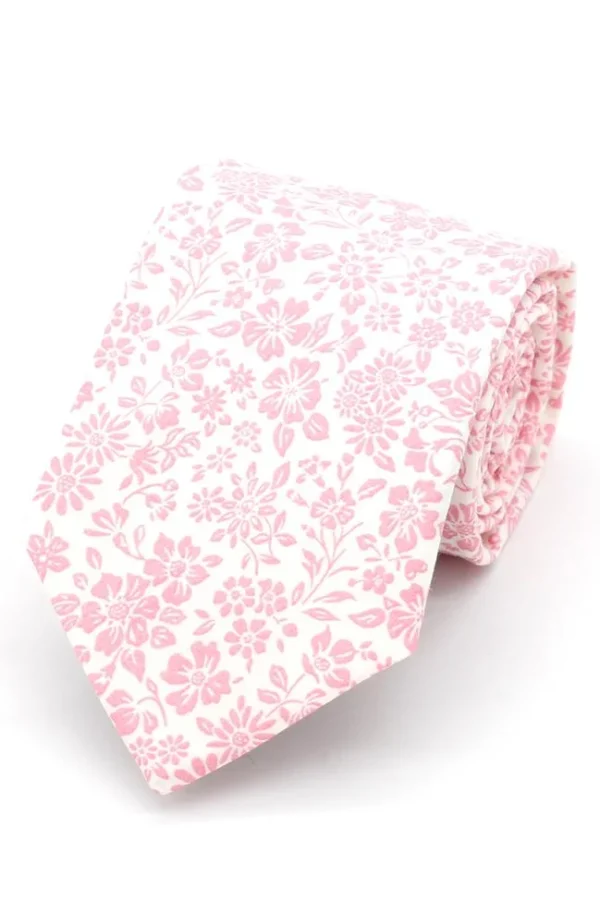 L.A Smith Pink on White Floral Liberty Tie