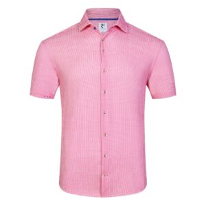 R2 Pink Gingham Stretch Short Sleeve Shirt