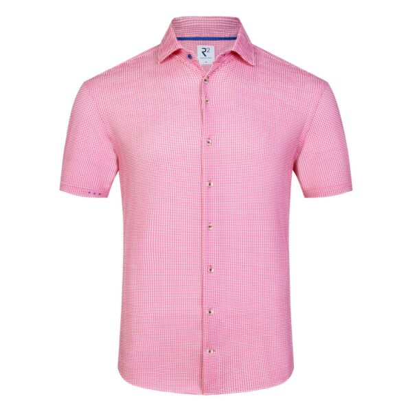 R2 Pink Gingham Stretch Short Sleeve Shirt
