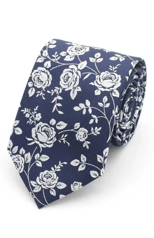 Rose Petals Tie-and-Hank Set - White on Navy - Image 2