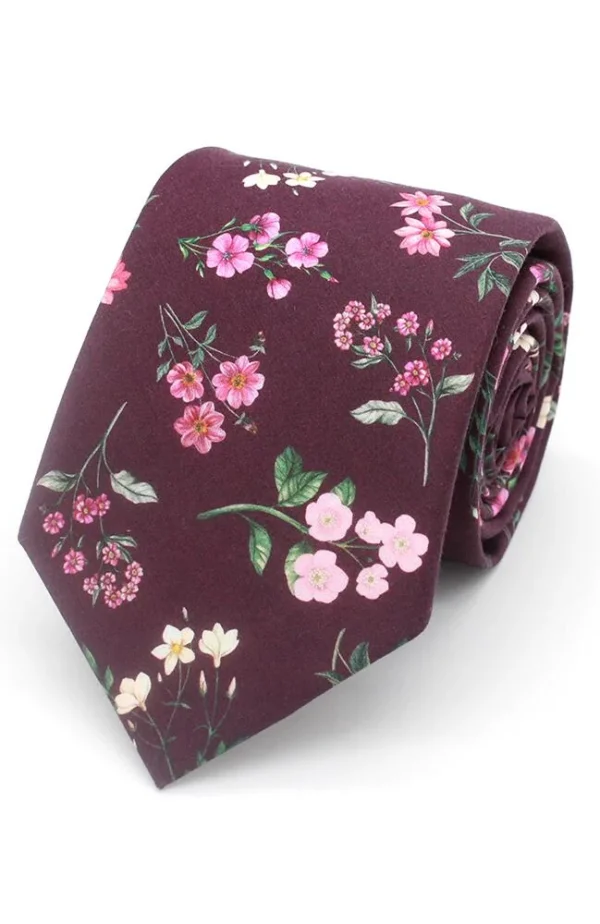 L.A Smith Plum with Pink Flowers Liberty Tie