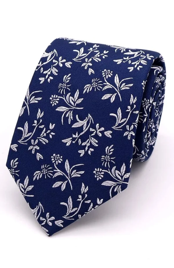 L.A Smith Classic Floral Navy Silk Tie