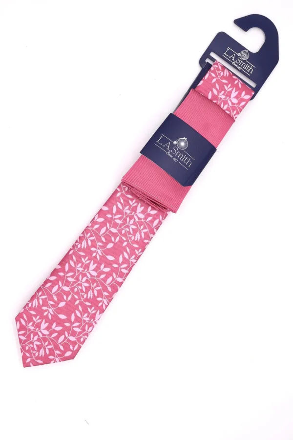 L.A. Smith Leaves Tie With Plain Hank Set - Dusky Pink