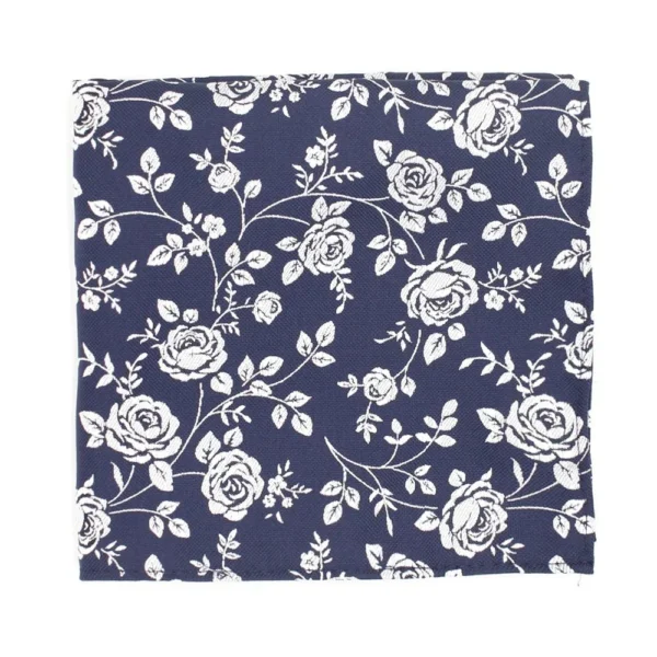 Rose Petals Tie-and-Hank Set - White on Navy - Image 3