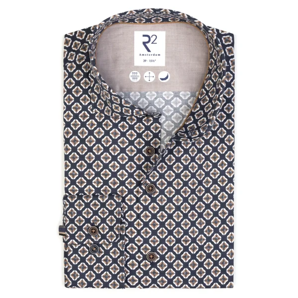 R2 Navy Printed Stretch Shirt
