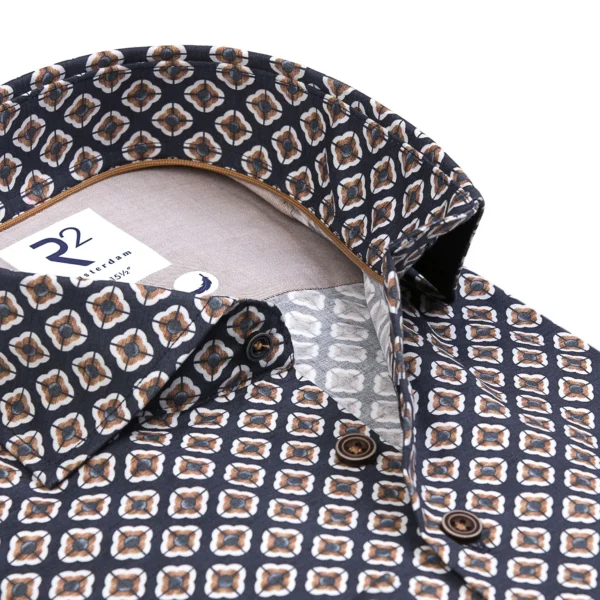 R2 Navy Printed Stretch Shirt - Image 2