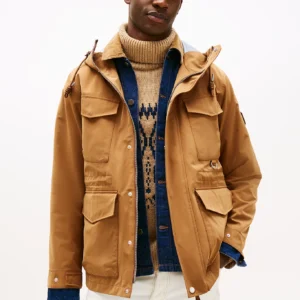 Tommy Hilfiger Camel Water Resistant Hooded Utility Coat