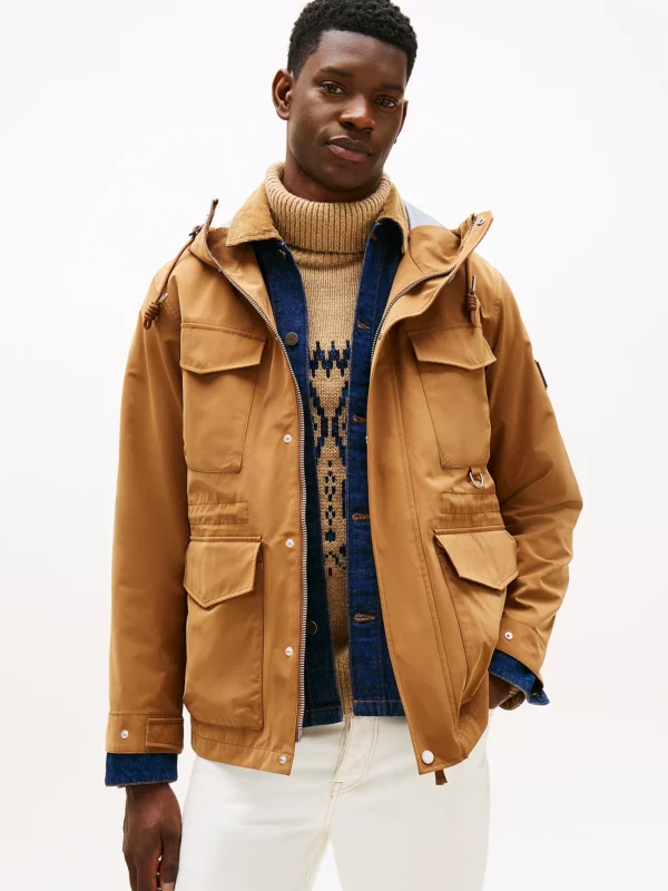 Tommy Hilfiger Camel Water Resistant Hooded Utility Coat