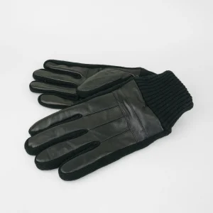 Sophos District Black Leather Glove with Knitted Writst