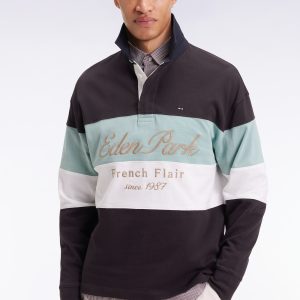 Eden Park Long Sleeved Jersey in Thick Black and Green Jersey with Vintage Embroidery