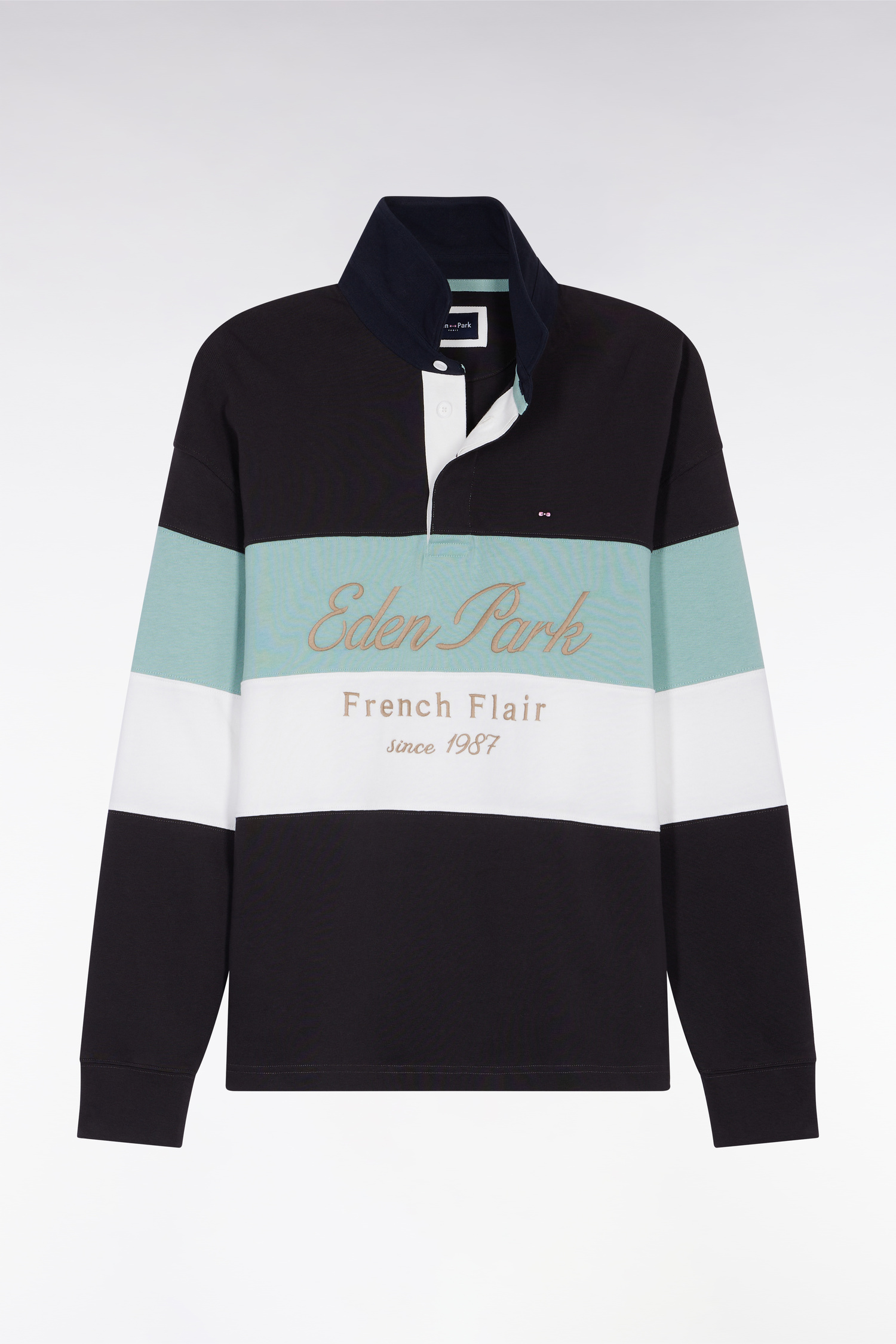 Eden Park Long Sleeved Jersey in Thick Black and Green Jersey with Vintage Embroidery - Image 6