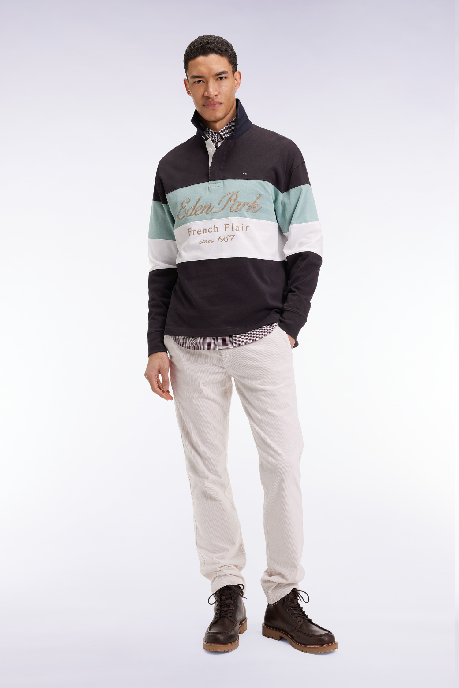 Eden Park Long Sleeved Jersey in Thick Black and Green Jersey with Vintage Embroidery - Image 5