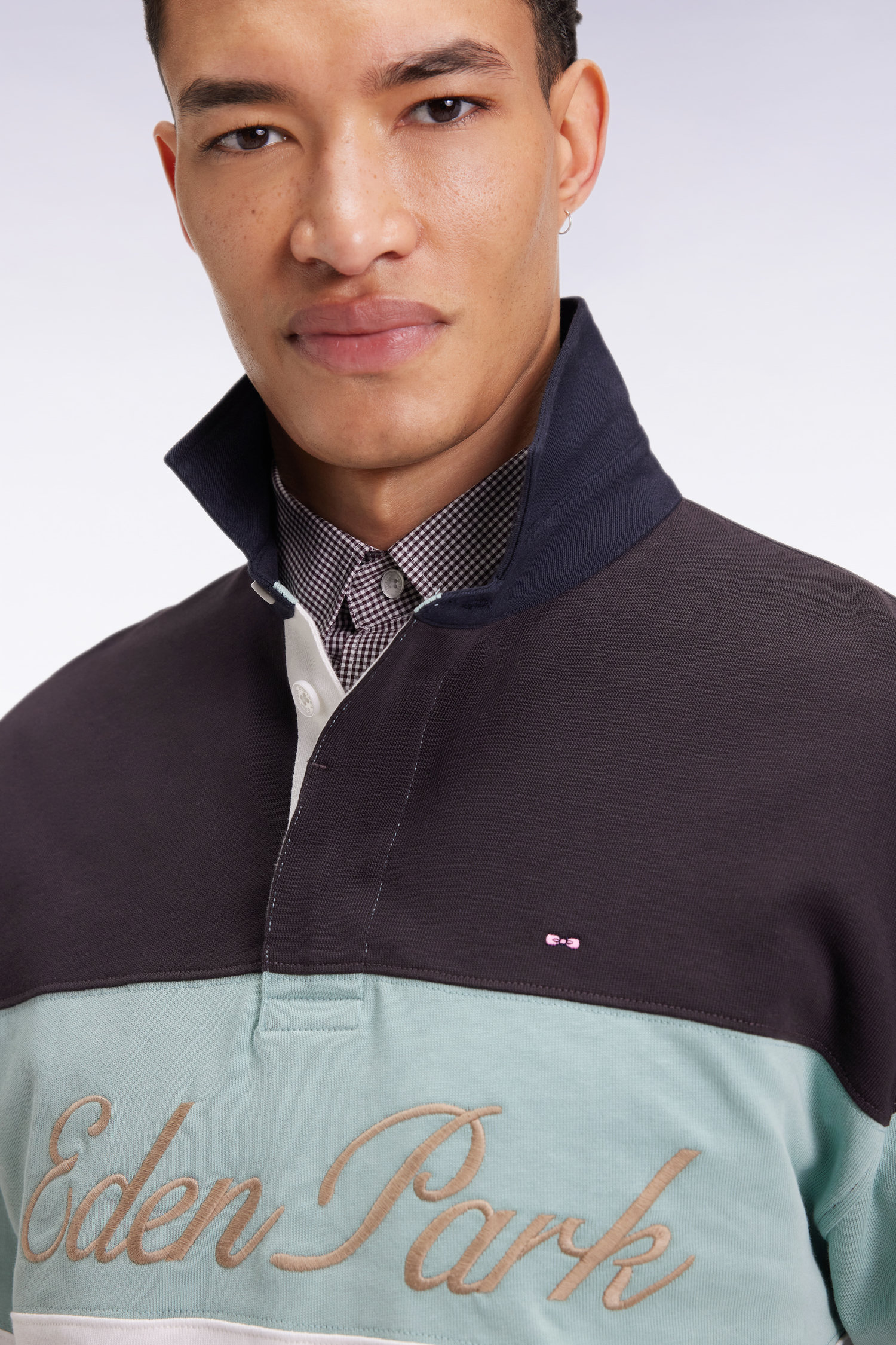 Eden Park Long Sleeved Jersey in Thick Black and Green Jersey with Vintage Embroidery - Image 3