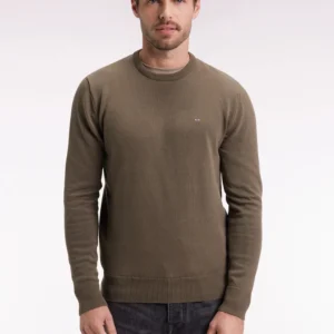 Eden Park Khaki Thick Cotton Crew Neck Jumper H25MAIPI0007