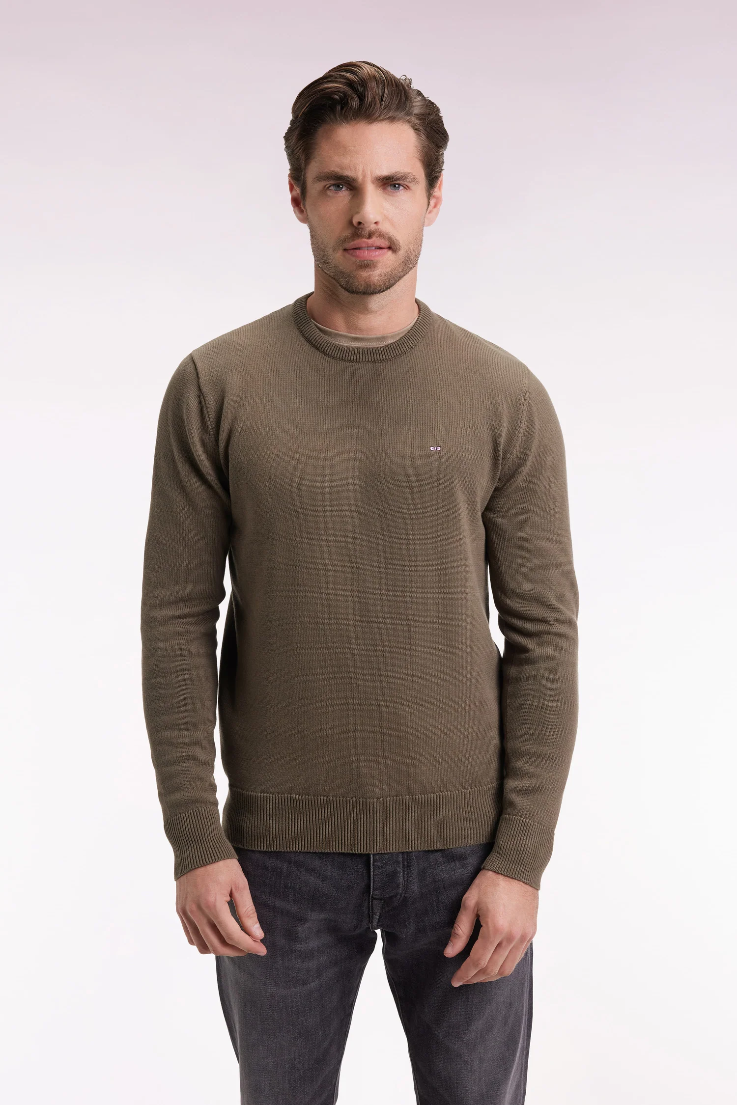 Eden Park Khaki Thick Cotton Crew Neck Jumper H25MAIPI0007