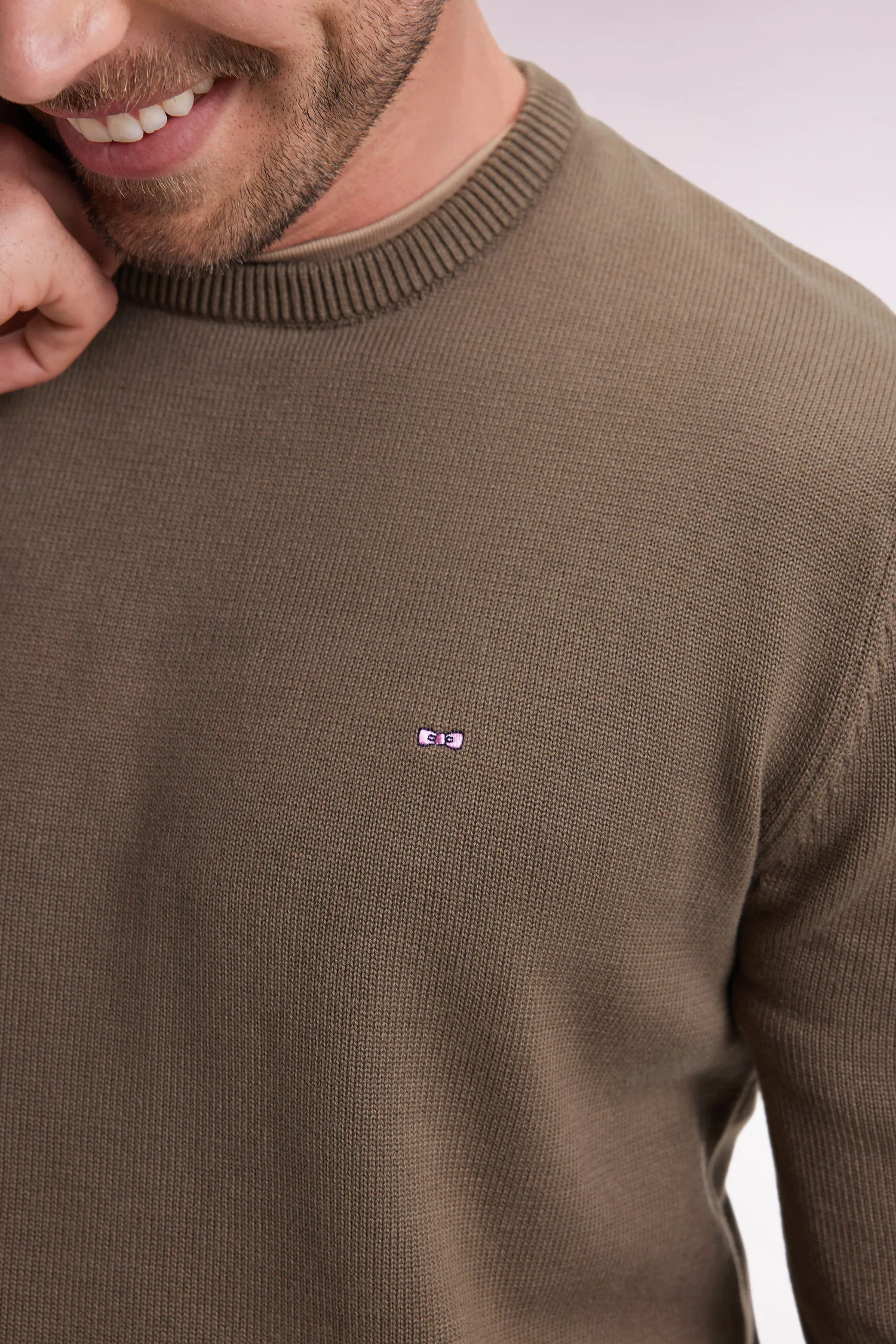 Eden Park Khaki Thick Cotton Crew Neck Jumper H25MAIPI0007 - Image 3