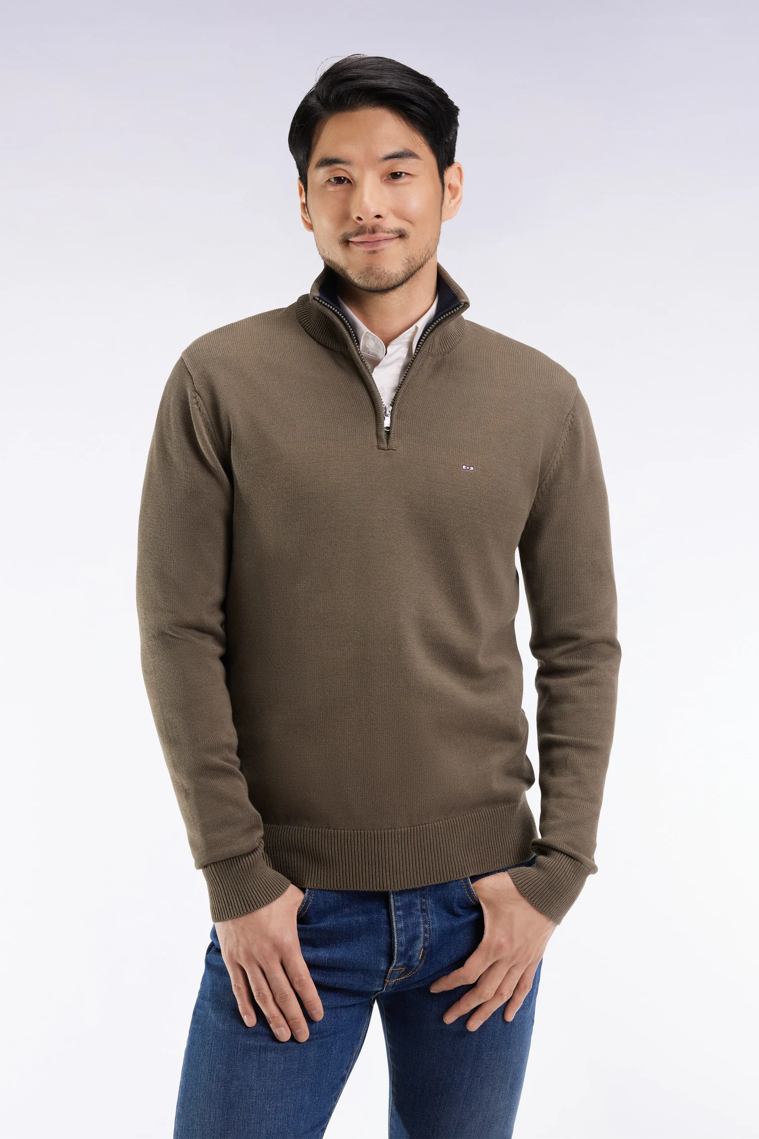 Eden Park Khaki Cotton 1/4 Zip H25MAIPU0008