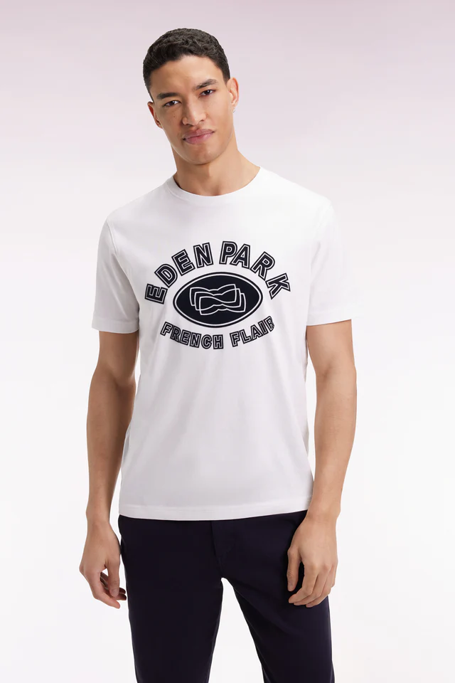 Eden Park White cotton short-sleeved t-shirt with velvet effect print