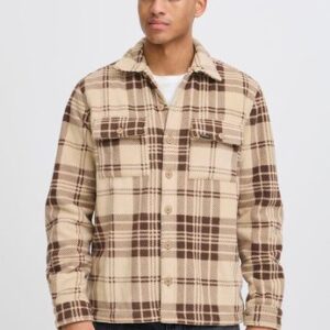 Blend Tan Check Fleece Lined Overshirt