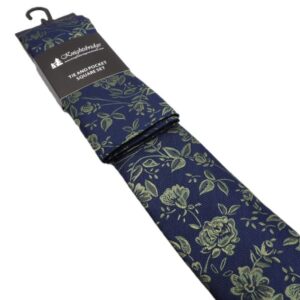 Knightsbridge Navy/Green FlowerTie & Hankie Set