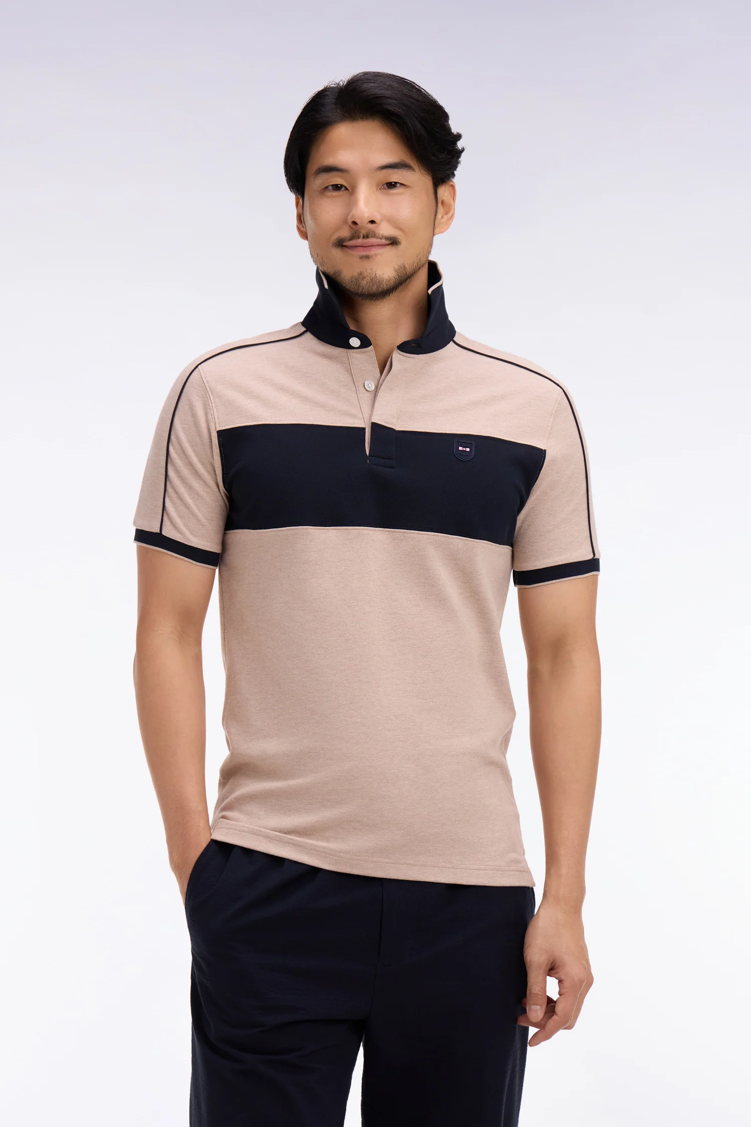 Eden Park Sand and Navy Polo Shirt