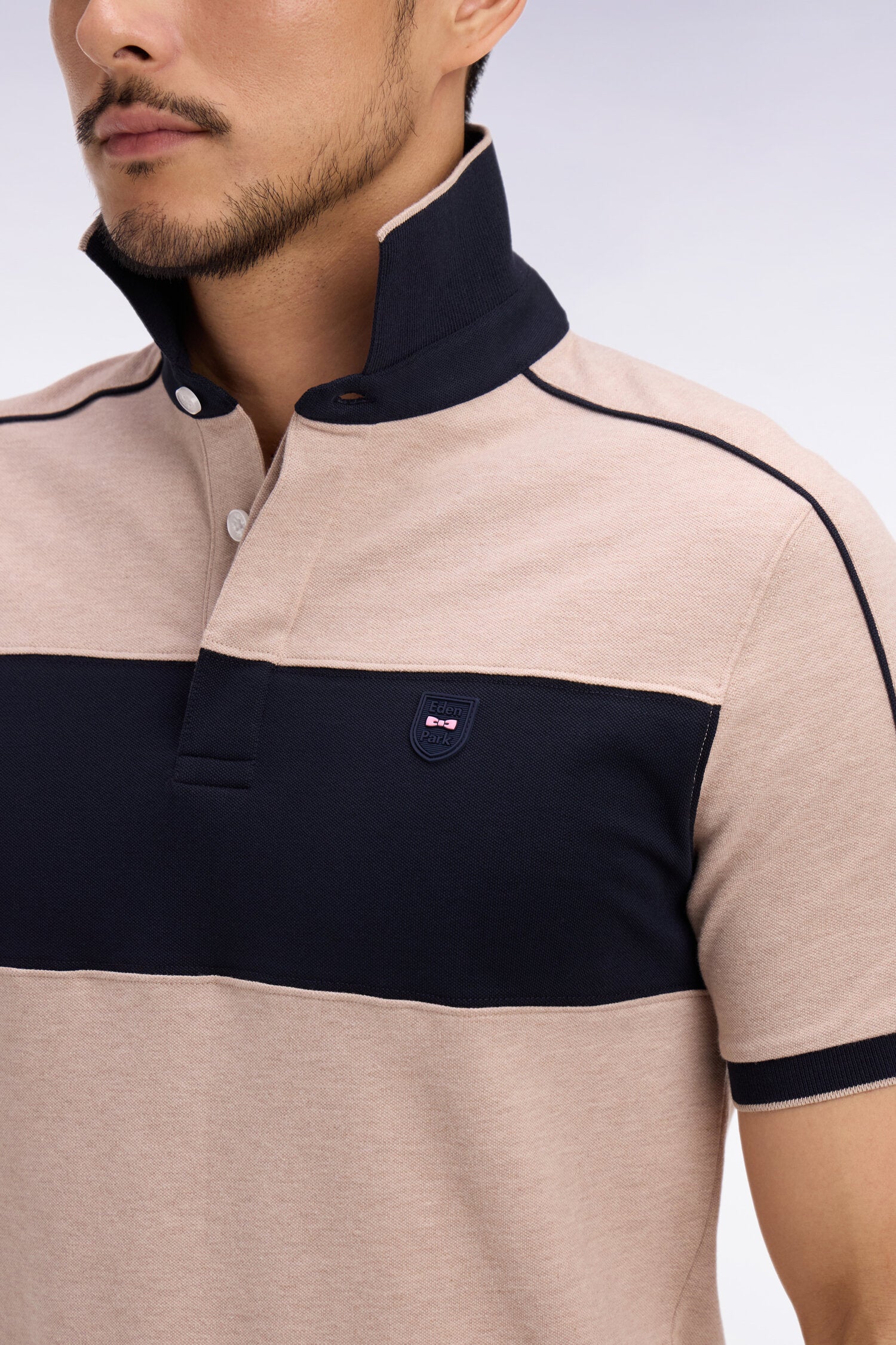 Eden Park Sand and Navy Polo Shirt - Image 2