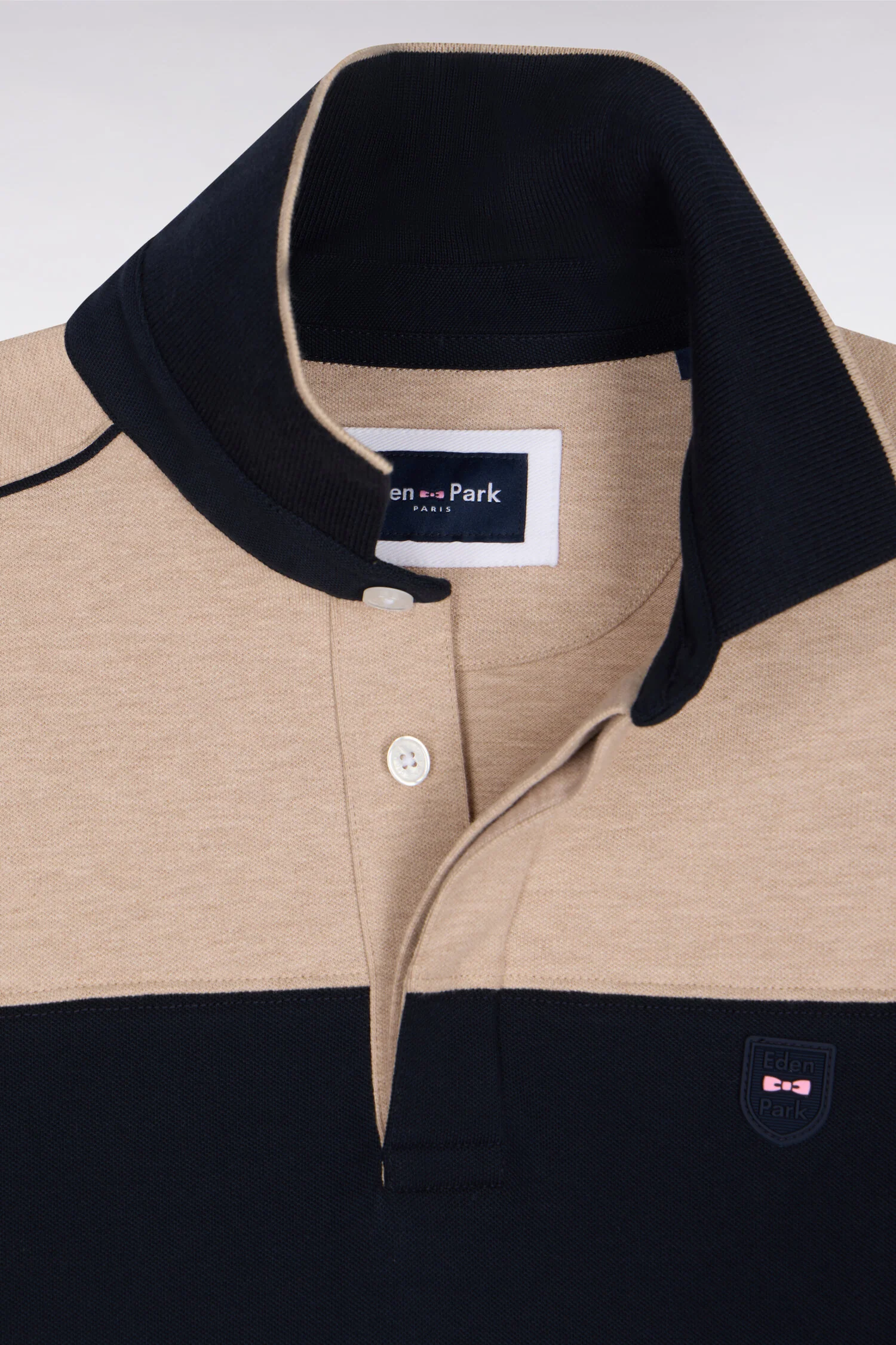 Eden Park Sand and Navy Polo Shirt - Image 4