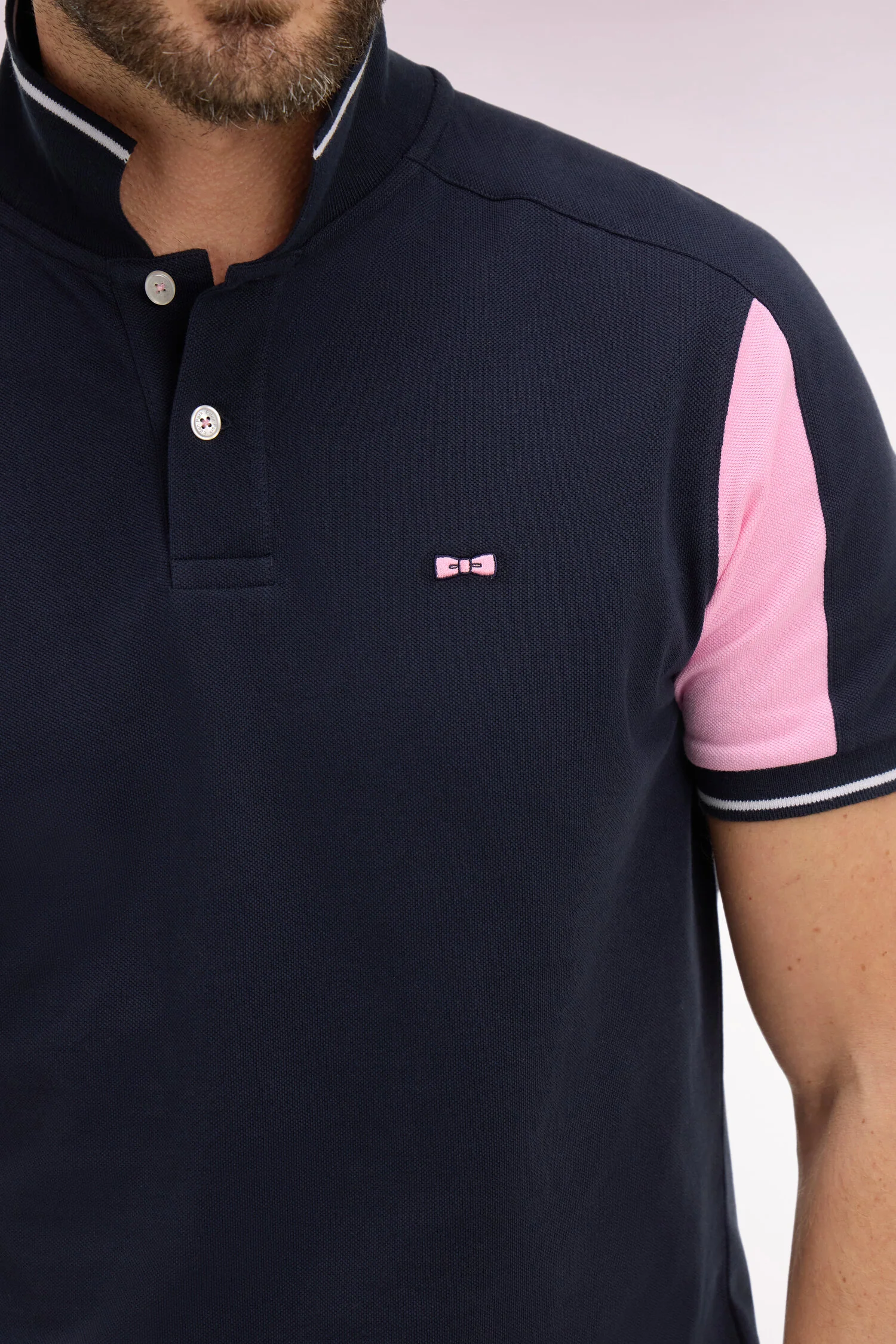 Eden Park Navy with Pink Panel Polo Shirt - Image 3